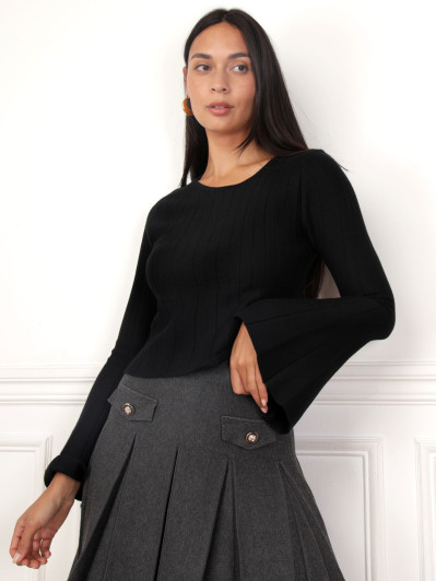 Top plissé à manches évasées noir