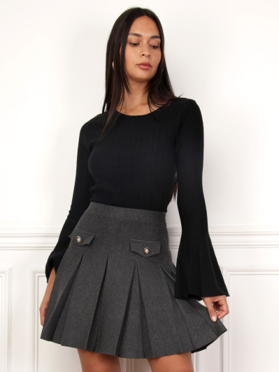 Top plissé à manches évasées noir