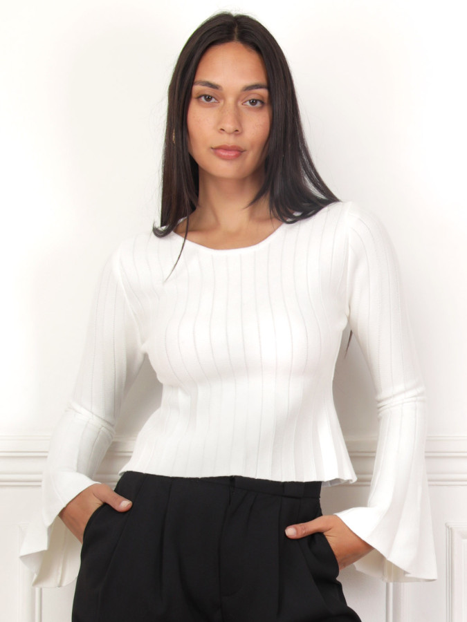 Top plissé à manches évasées blanc
