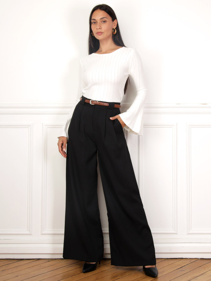 Top plissé à manches évasées blanc