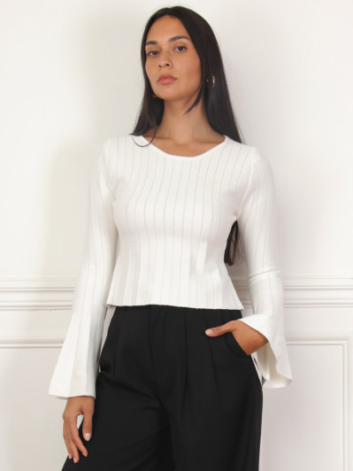 Top plissé à manches évasées blanc