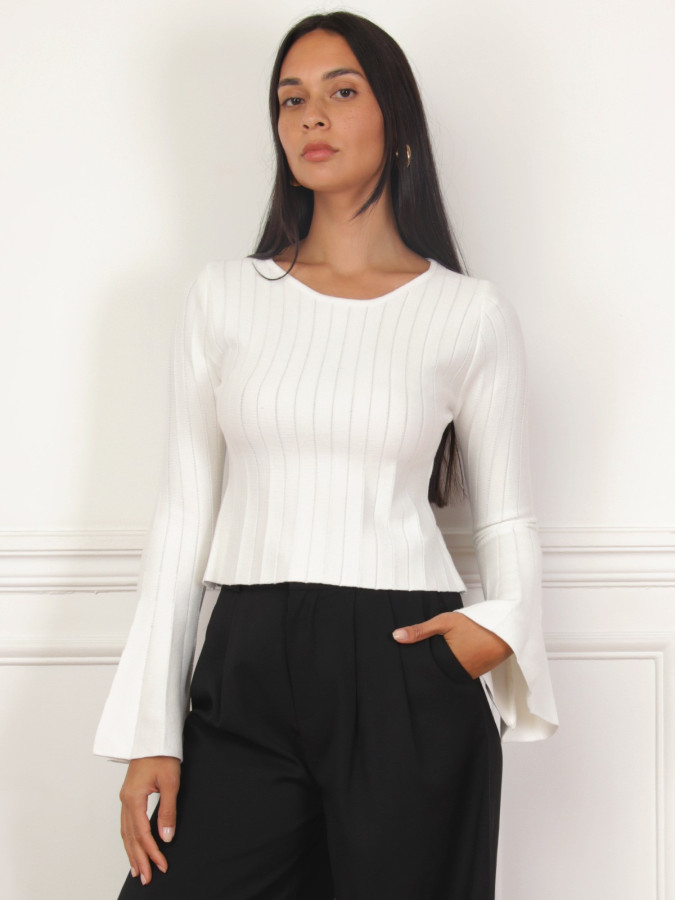 Top plissé à manches évasées blanc