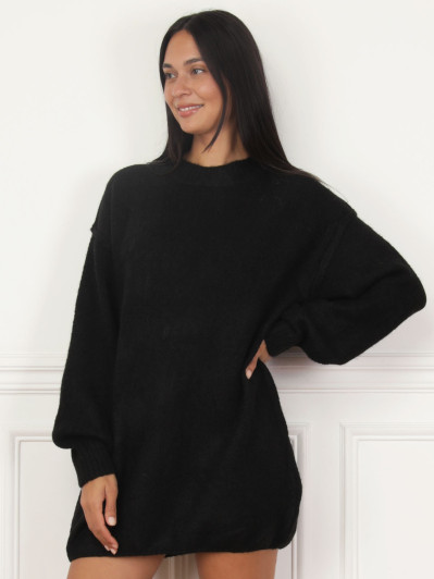 Robe pull noire ample à coutures apparentes