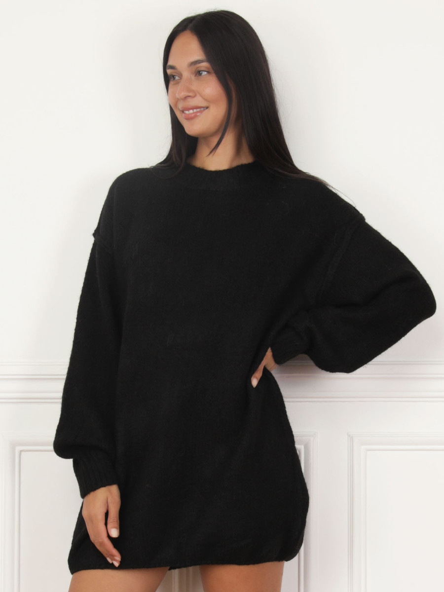 Robe pull noire ample à coutures apparentes