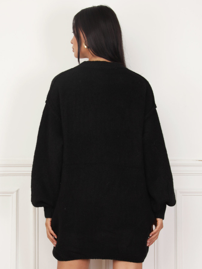 Robe pull noire ample à coutures apparentes