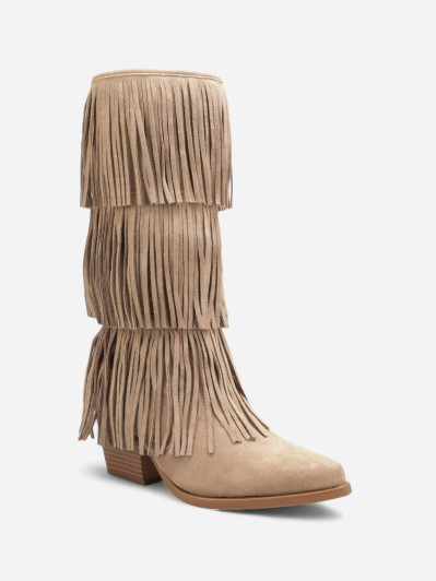 Bottes western femme taupe beige à franges – Esprit bohème chic