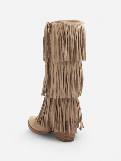 Bottes western femme taupe beige à franges – Esprit bohème chic