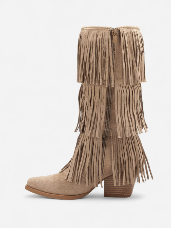 Bottes western femme taupe beige à franges – Esprit bohème chic