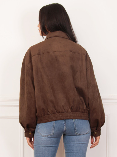 Blouson oversize marron en suédine et à poches