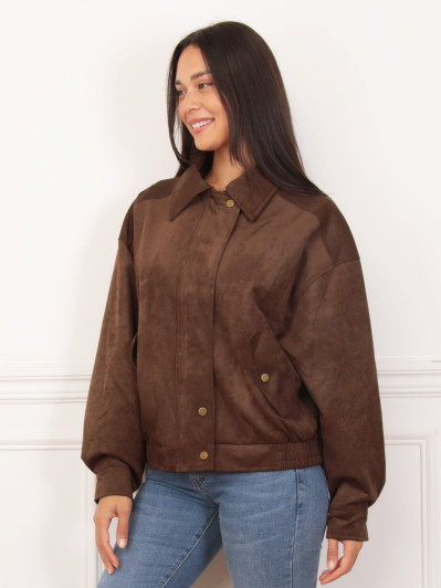 Blouson oversize marron en suédine et à poches