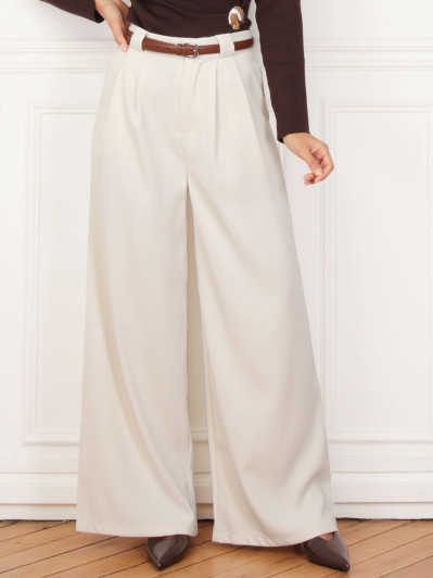 Pantalon de costume large à pinces beige