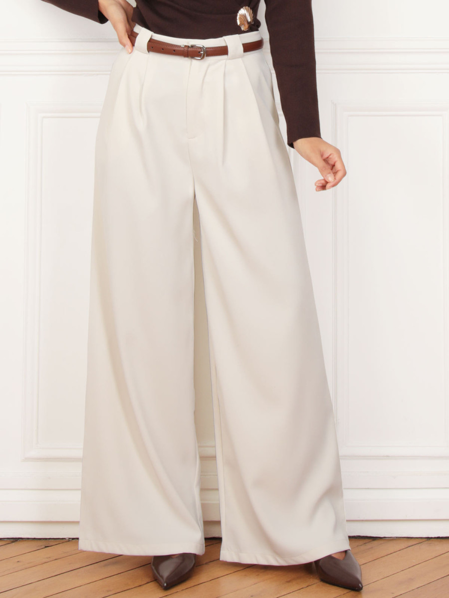 Pantalon de costume large à pinces beige