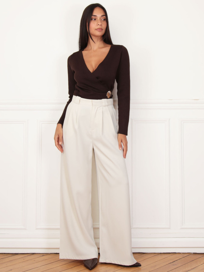 Pantalon de costume large à pinces beige