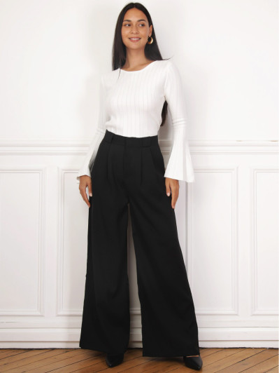 Pantalon de costume large à pinces noir