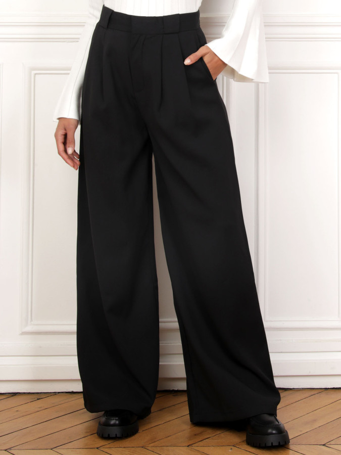 Pantalon de costume large à pinces noir