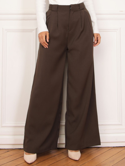 Pantalon de costume large à pinces marron