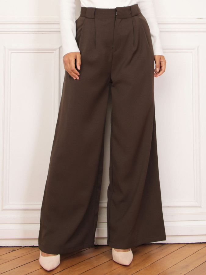 Pantalon de costume large à pinces marron