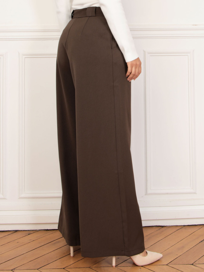Pantalon de costume large à pinces marron