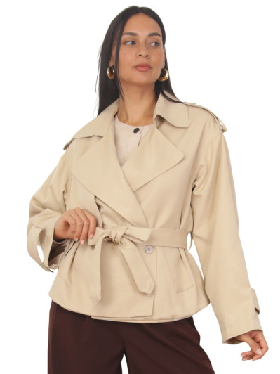 Trench court ceinturé beige