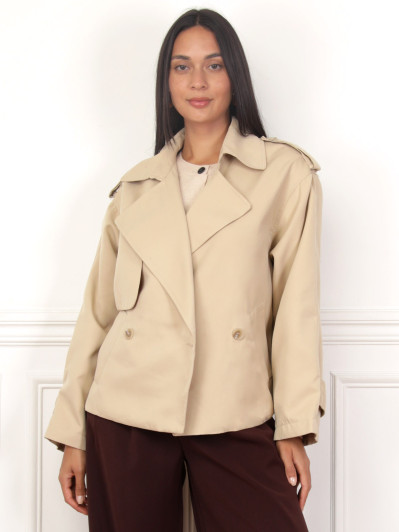Trench court ceinturé beige
