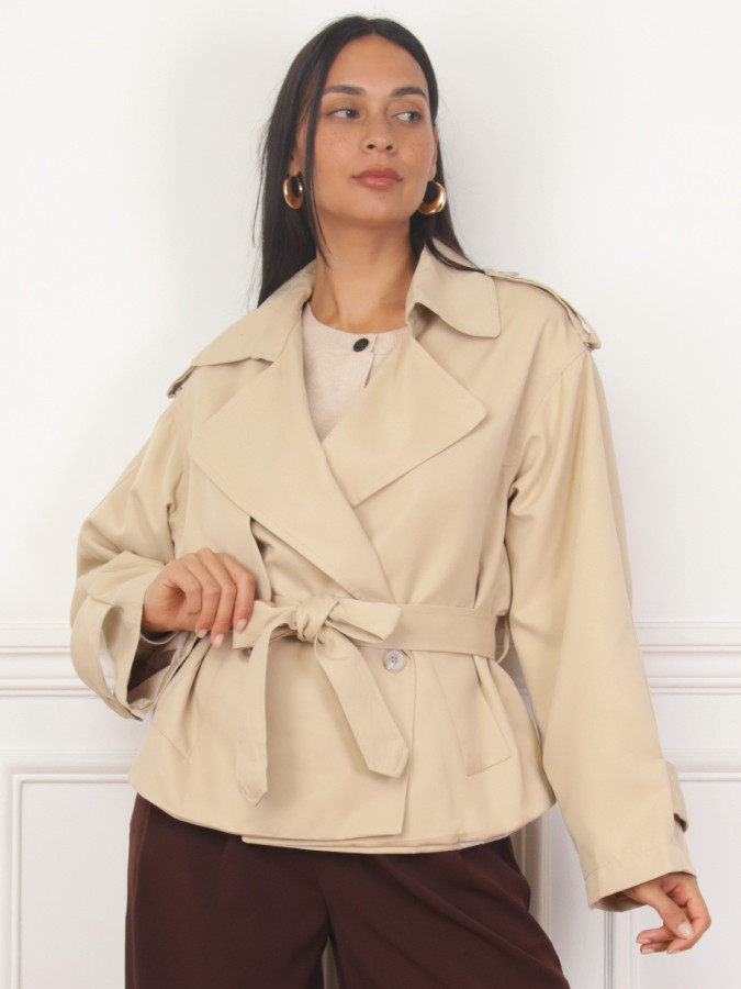 Trench court ceinturé beige