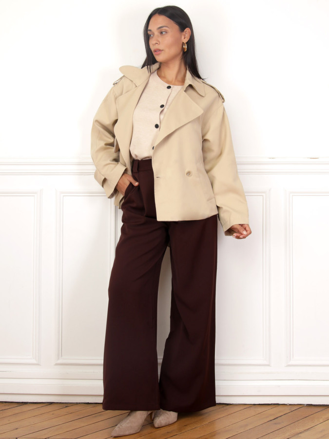 Trench court ceinturé beige