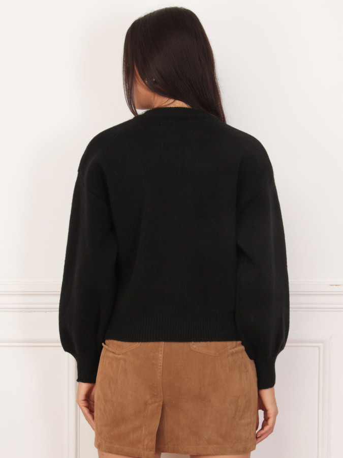 Cardigan noir avec boutons fleurs