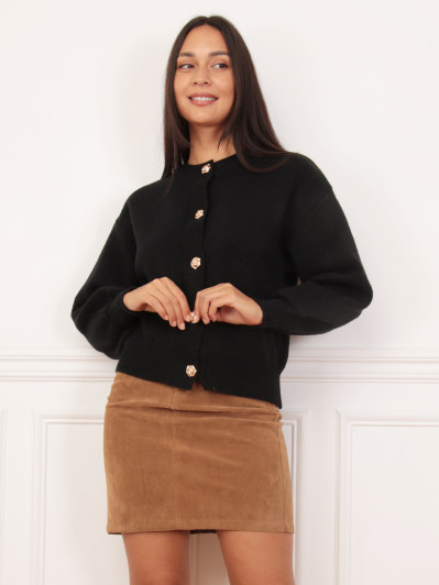 Cardigan noir avec boutons fleurs
