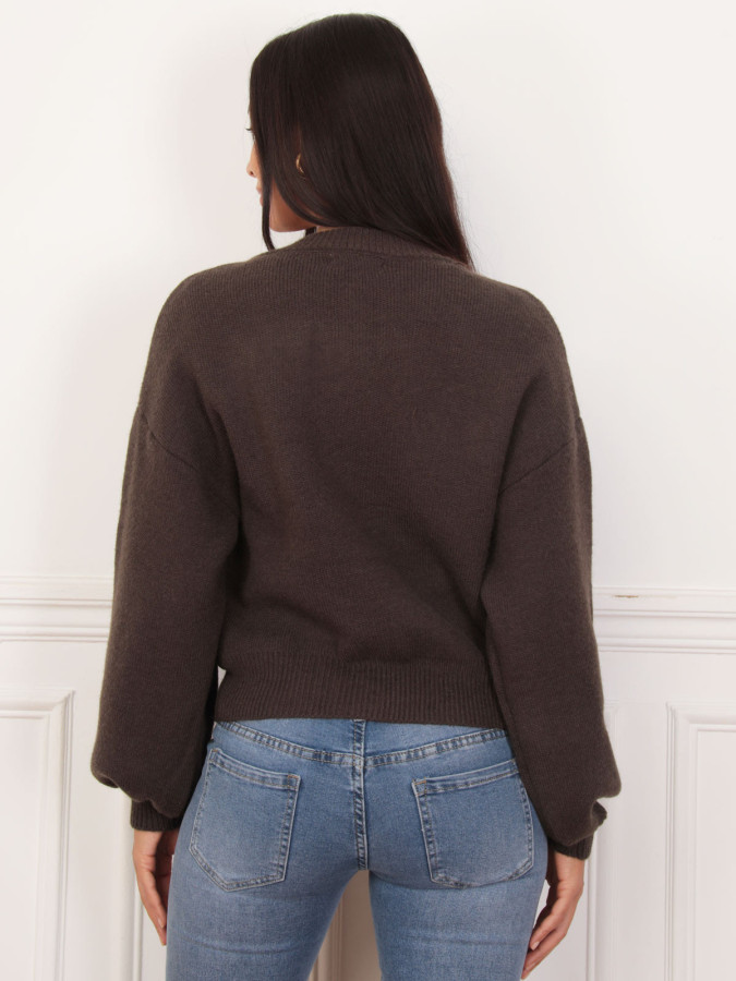 Cardigan marron avec boutons fleurs