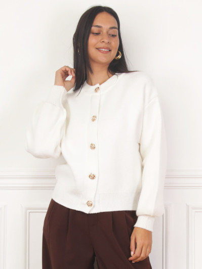 Cardigan blanc avec boutons fleurs