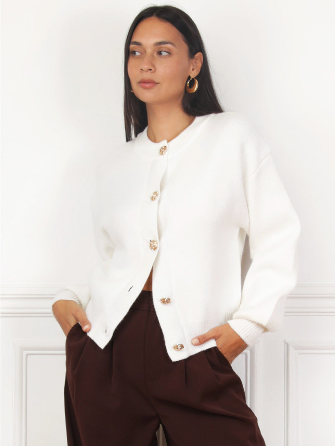 Cardigan blanc avec boutons fleurs