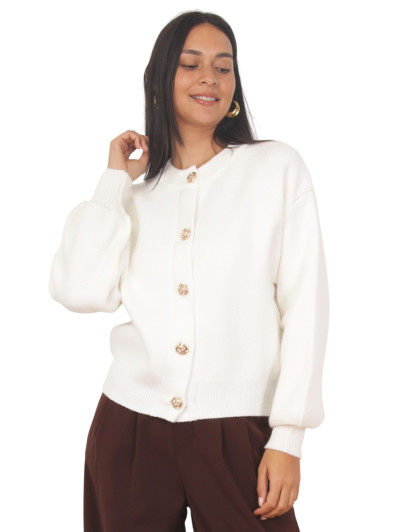 Cardigan blanc avec boutons fleurs