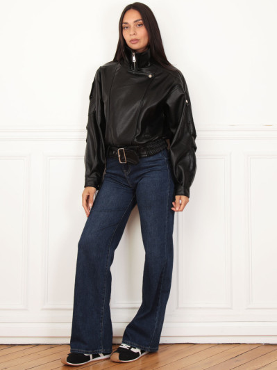 Blouson noir cropped en simili
