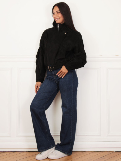 Blouson noir cropped en suédine