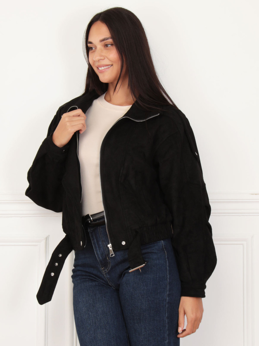 Blouson noir cropped en suédine