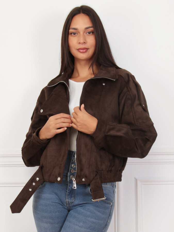 Blouson marron cropped en suédine