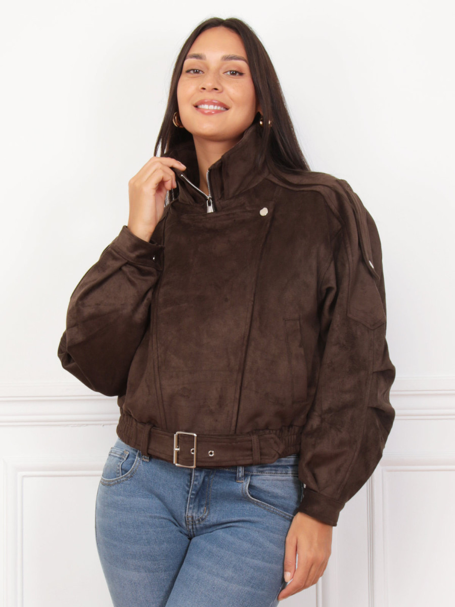 Blouson marron cropped en suédine