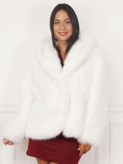 Manteau blanc en fausse fourrure à capuche