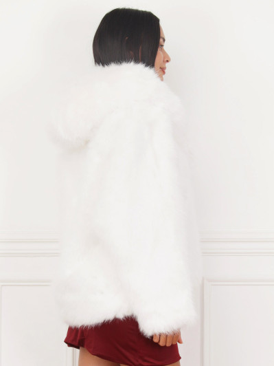 Manteau blanc en fausse fourrure à capuche