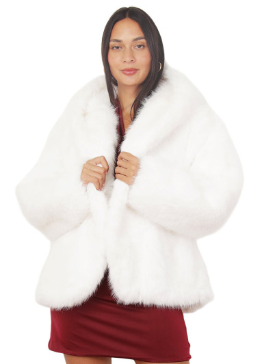Manteau blanc en fausse fourrure à capuche