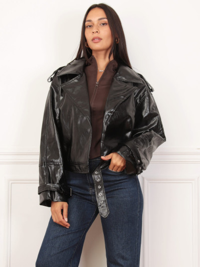Blouson en simili verni noir