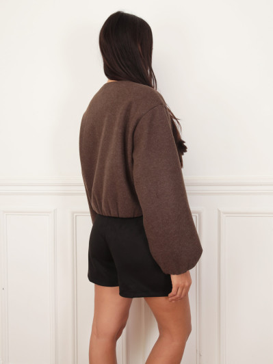 Jupe-short portefeuille en suédine noir