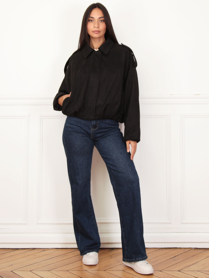 Veste oversize noire en suédine effet bomber