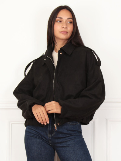 Veste oversize noire en suédine effet bomber
