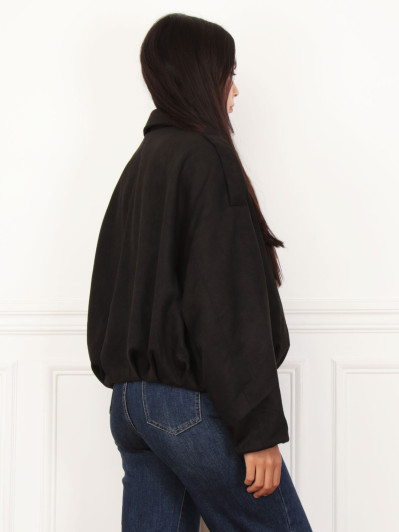 Veste oversize noire en suédine effet bomber
