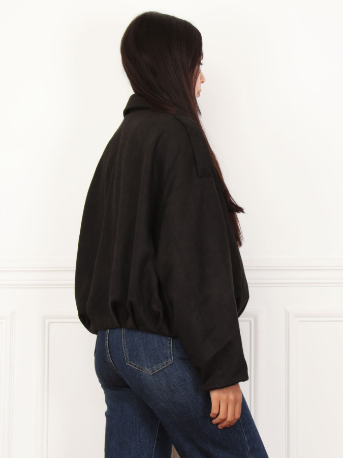 Veste oversize noire en suédine effet bomber