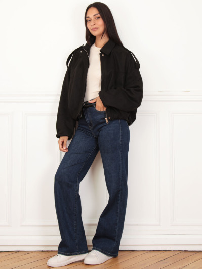 Veste oversize noire en suédine effet bomber