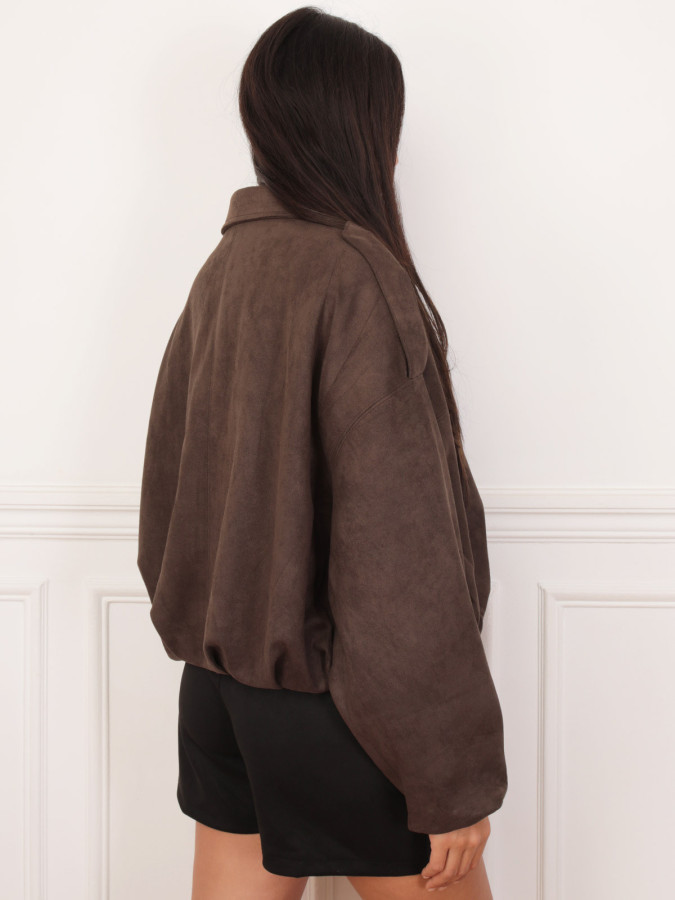 Veste oversize marron en suédine effet bomber