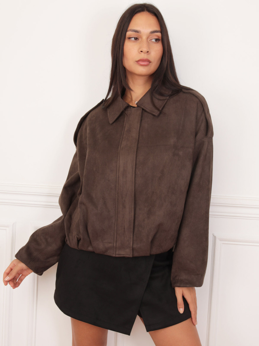 Veste oversize marron en suédine effet bomber