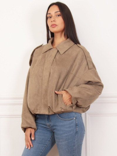 Veste oversize taupe en suédine effet bomber